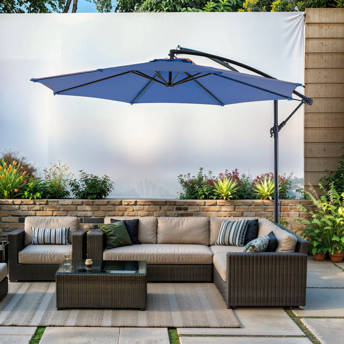 Simenmax 10ft Offset Umbrella Cantilever Patio Hanging Umbrella Outdoor Market Umbrella with Crank Suitable for Garden, Lawn, backyard and Deck,Blue