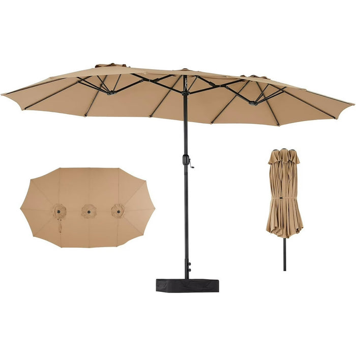 Sybels 15ft Large Rectangle Patio Umbrella with Base, Outdoor Sun Shade for Deck, Backyard, Market, Khaki