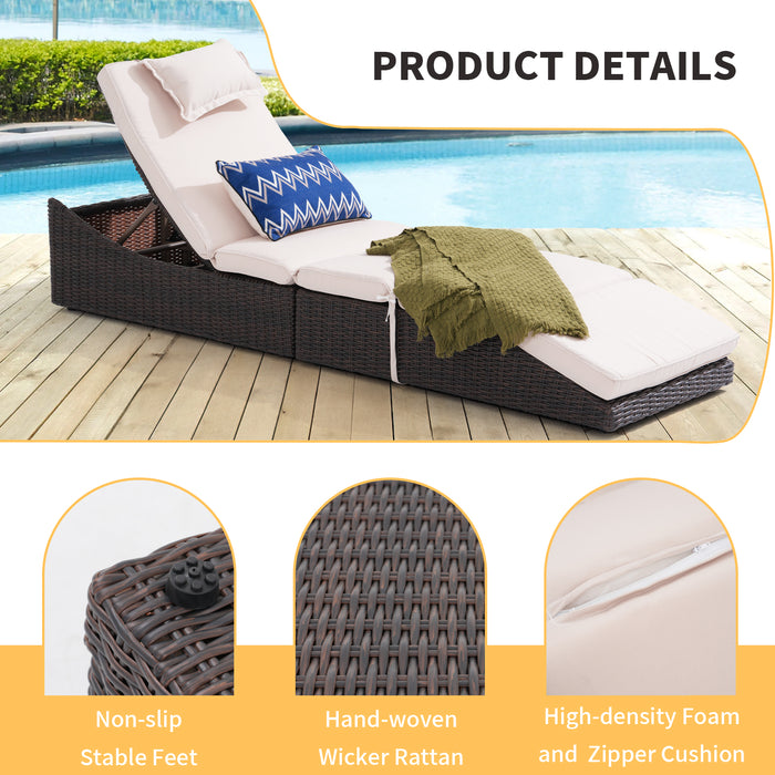 Pre-Assembled Outdoor PE Wicker Chaise Lounge, Waterprrof Patio Folding Lounge Chairs, Outside Poolside Lounger, Rattan Recliners with Adjustable Backrest for Garden, Poolside, Balcony - 2 Pack