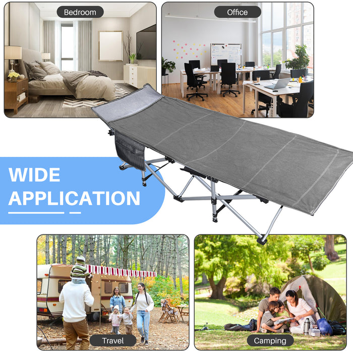 Simenmax Camping Cot, Folding Camping Cot Heavy Duty Sleeping Bed with Pilllow for Home Office Travel, Camping, Gray