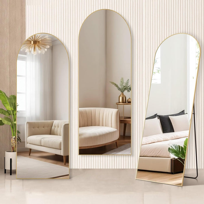 21"x64" Arched Mirror Full Length, Body Wall Mirrors with Shatter-Proof Glass, Floor Standing, Hanging or Leaning, Large Tall Arch Mirror with Stand Aluminum Alloy Frame for Bedroom Cloakroom