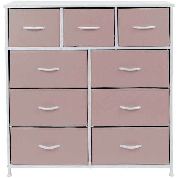 Simenmax 9 Drawers Dresser for Bedroom, Tall Fabric Closet Chests Organizer Tower Furniture with Wooden Top Metal Frame for Bed Room, Living Room, Hallway, Entryway,Pink