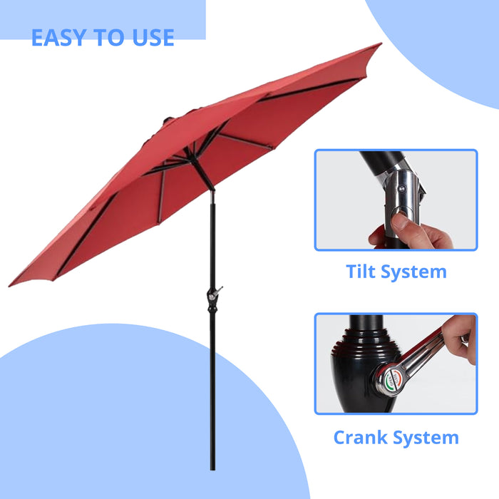 Simenmax 9ft Patio Umbrella, Outdoor Table Umbrella of 9-Feet with 8 Ribs and Push Button Tilt and Crank, Red