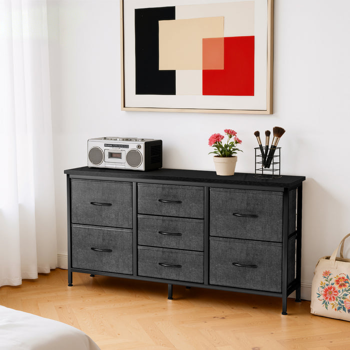 Bigleap 7-Drawer Fabric TV Stand with Wood Shelf - Versatile Media Console Dresser for Bedroom, Living Room & Small Spaces, Holds up to 50" TV, Gray