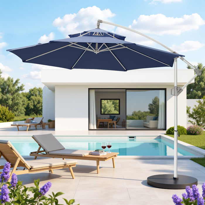 Bigleap 2 Tiers 10ft Offset Umbrella Cantilever Patio Hanging Umbrella Outdoor Market Umbrella,Dark Blue