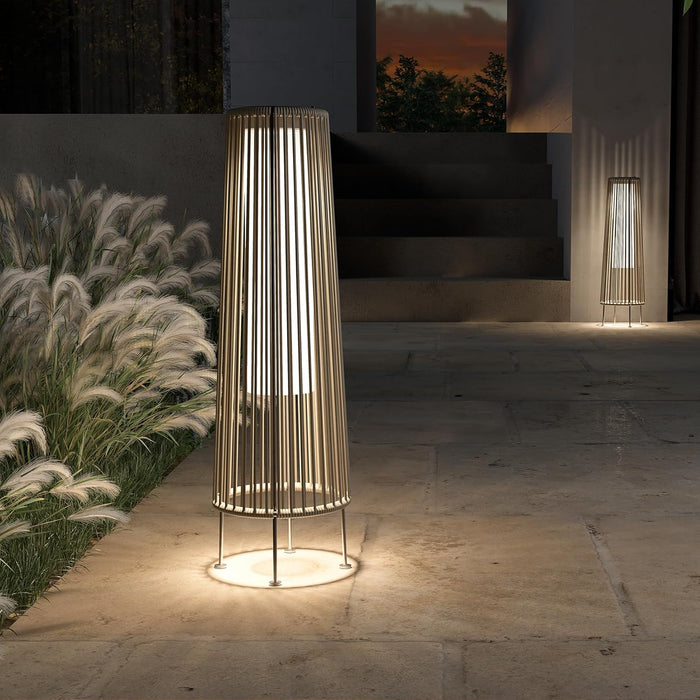 Dozzle 2-Pack Outdoor Solar Floor Lamp, Wicker Design Waterproof Deck Light for Patio, Yard and Garden, Light Brown
