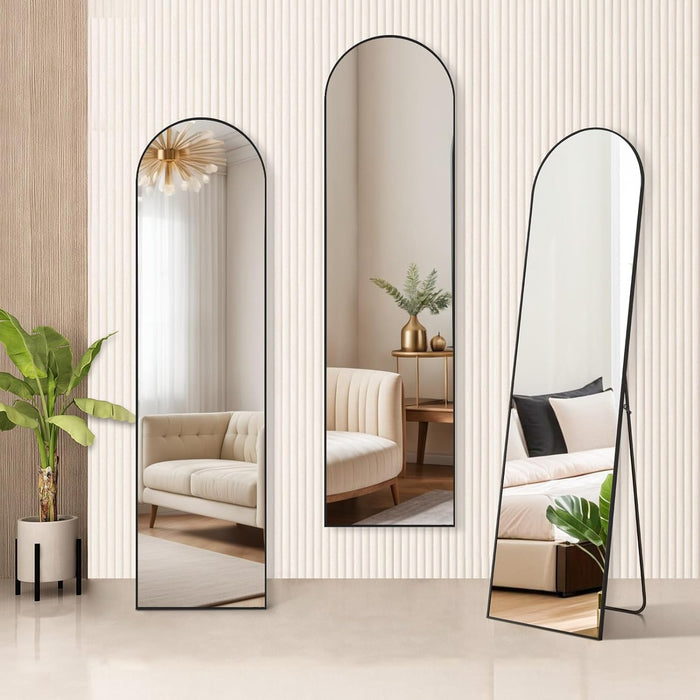 16"x59" Arched Mirror Full Length, Body Wall Mirrors with Shatter-Proof Glass, Floor Standing, Hanging or Leaning, Tall Arch Mirror with Stand Aluminum Alloy Frame for Bedroom Cloakroom