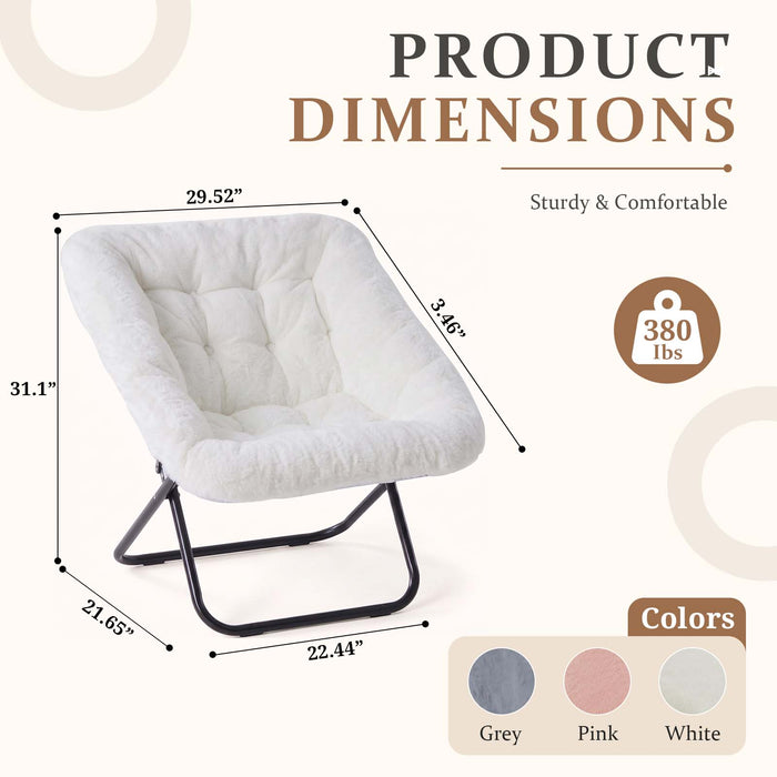 Comfy Saucer Chair, Folding Cozy Faux Fur Accent Seat with Thick Padded and Metal Frame, Single Leisure Chair for Living Room Bedroom