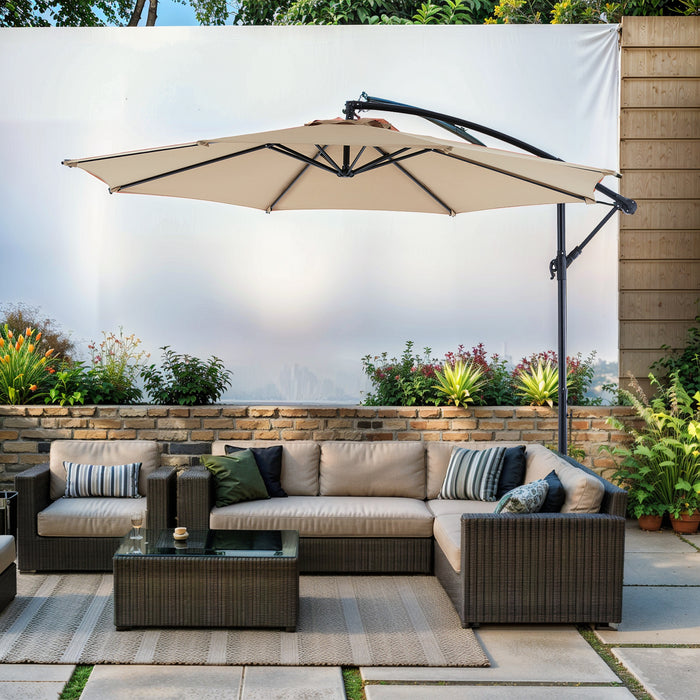 Simenmax 10ft Offset Umbrella Cantilever Patio Hanging Umbrella Outdoor Market Umbrella with Crank Suitable for Garden, Lawn, backyard and Deck, White