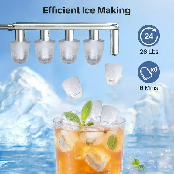 Sybels Ice Maker Machine, Portable Countertop Self-Cleaning with Ice Scoop & Basket, 26 lbs/Day for Home, Kitchen, Parties, Black