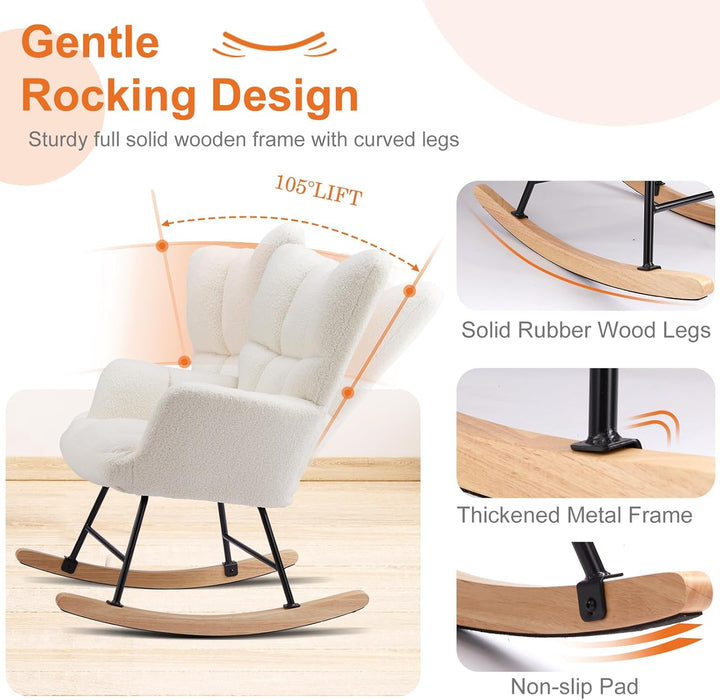 TINKLE WELL Teddy Glider Recliner Rocking Chair, High Backrest Modern Accent Chair with Smooth Glide Motion for Nursery, Living Room, Bedroom, Plush Reading & Relaxation Chair