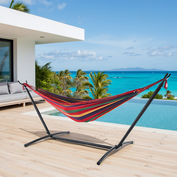 Bigleap Double Hammock with Steel Stand Heavy Duty Standing Hammocks 450lb Capacity with Portable Carrying Bag, Red