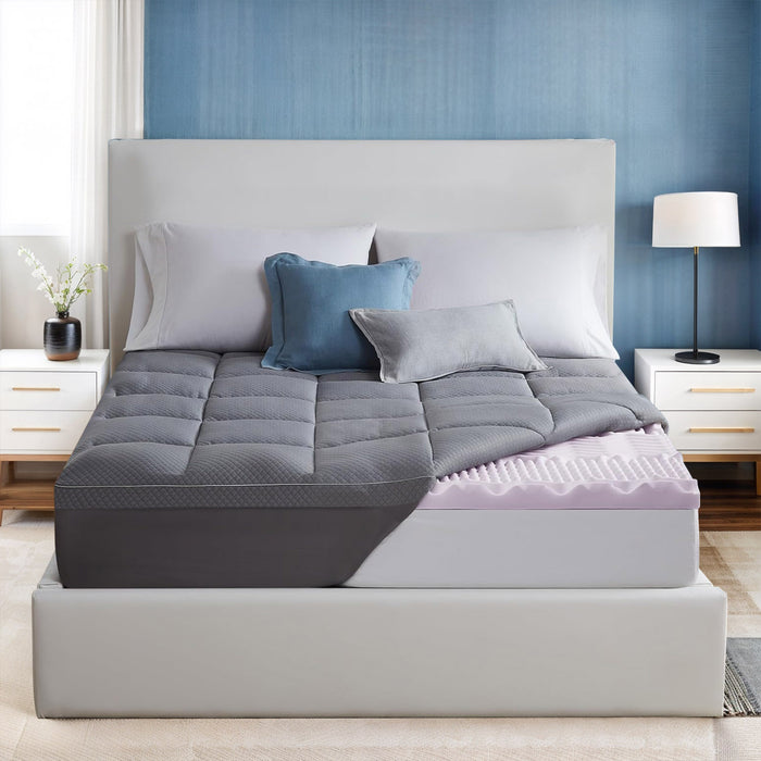 bigleap Memory Foam Mattress Topper - King Size Dual Layer 4 Inch Cooling Mattress Topper 2 Inch Gel Memory Foam Plus 2 Inch Pillow Top Bed Mattress Topper Cover Support Mattress Pad for Back Pain