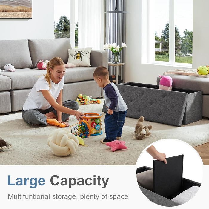 Bigleap 43 Inches Folding Storage Ottoman Bench, Large End of Bed Storage Foot Rest Stools Ottoman Storage Chest with Padded Seat for Bedroom, Living Room, Entryway, Holds up to 660 lb, Grey