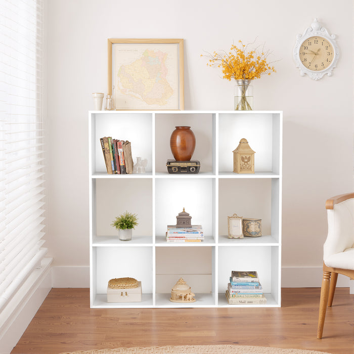 TINKLE WELL 6/8/9-Cube Storage Shelf Organizer, Bookcase with Removable Back Panels, Adjustable White Wood Bookcase for Living Room, Home Office
