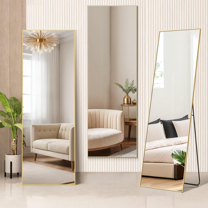 21"x64" Mirror Full Length, Body Wall Mirrors with Shatter-Proof Glass, Floor Standing, Hanging or Leaning, Large Tall Mirror with Stand Aluminum Alloy Frame for Bedroom Cloakroom