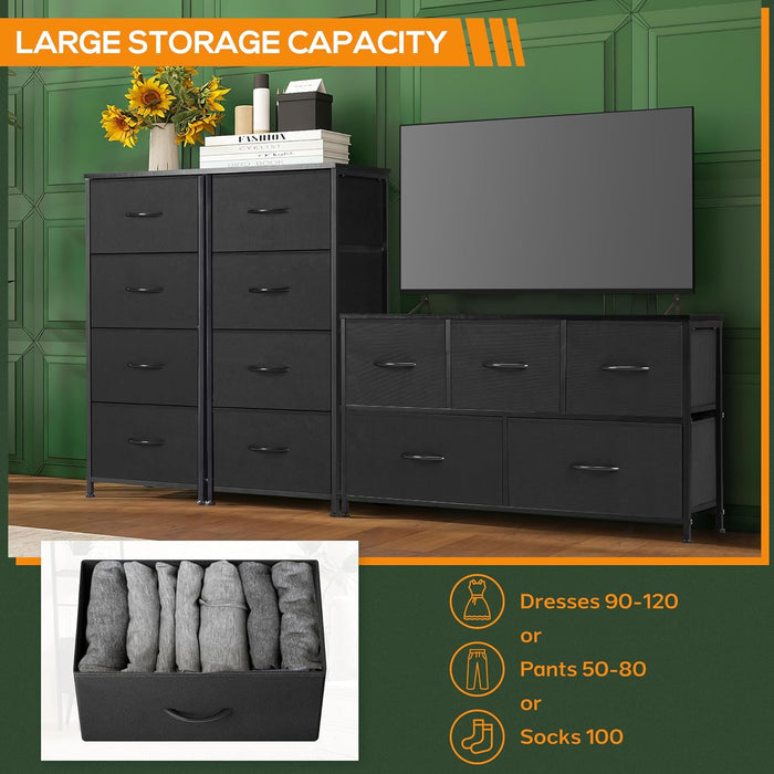 4 Drawer Dresser, Tall Chest Of Drawers Nightstand Storage Tower Storage Dresser Fabric Dresser With Wood Top for Living Room, Bedroom, Hallway, Nursery, Black