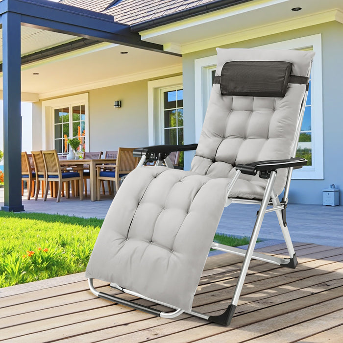 Simenmax Zero Gravity Chair, Reclining Camping Lounge Chair for Indoor, Reclining Patio Chairs with Cup Holder Trays and Removable Cushion, Folding Recliner for Outdoor,Gray