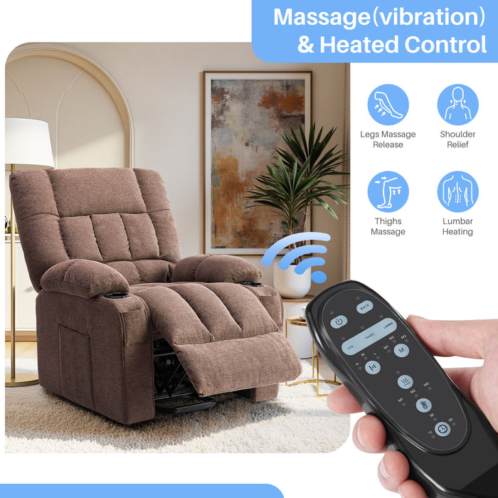 Simenmax Recliner Chair with Massage and Heating, Home Theater Seating with Lumbar Support, Adjustable Electric Power Lift Chairs, Brown