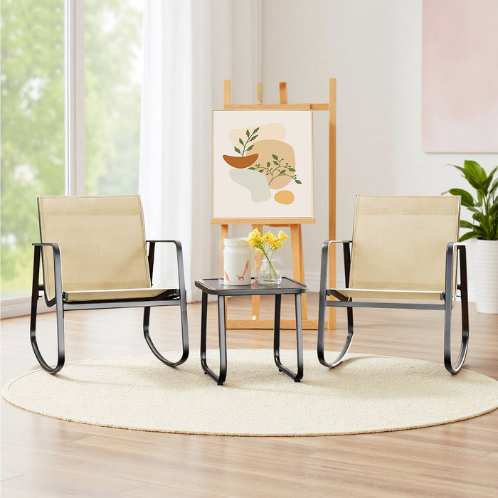 Bigleap 3-Piece Outdoor Rocking Chair Set with Table for Porch, Balcony, Poolside, Brown