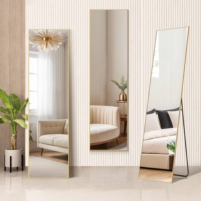 Bigleap 16"x59" Mirror Full Length, Body Wall Mirrors with Shatter-Proof Glass, Floor Standing, Hanging or Leaning, Tall Mirror with Stand Aluminum Alloy Frame for Bedroom Cloakroom
