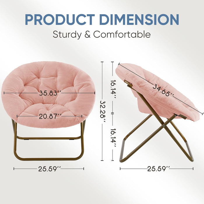 TINKLE WELL Cozy Saucer Chair, Foldable Lounge Faux Fur Seat for Home & Camping, Soft Padded Cushion with Metal Frame, Design for Kids & Adults