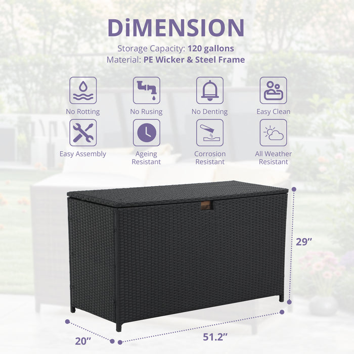 Outdoor Storage Box 125 Gallon Large Deck Boxes Waterproof Wicker Patio Bin for Toy Pool Garden Cushion