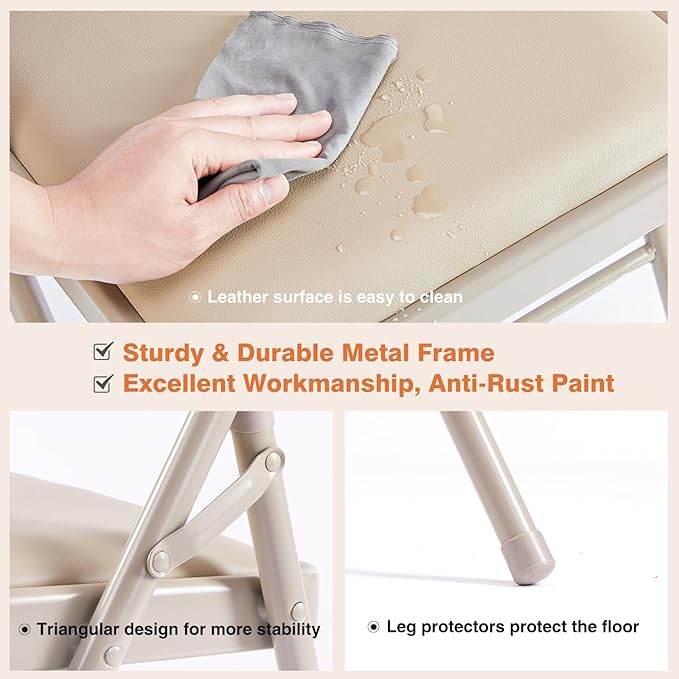 Sybels Folding Chairs Padded 2 Pack - Metal Indoor Outdoor Portable Foldable Chair for Party, Kitchen，Kahki