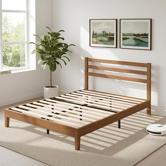 Simenmax King Size Solid Wood Bed Frame with Headboard, 1100 lbs Heavy Duty Support BedFrame No Box Spring Needed, Underbed Storage