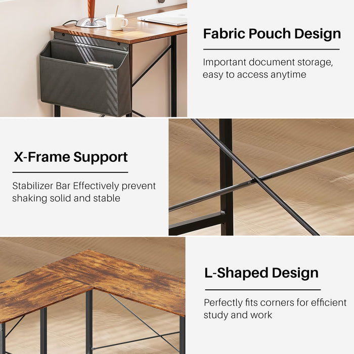 TINKLE WELL 50-inch L-Shaped Computer Desks, Corner Gaming Table with Wooden Desktop, Reversible Design, CPU Stand and Side Bag for Home Office, Study