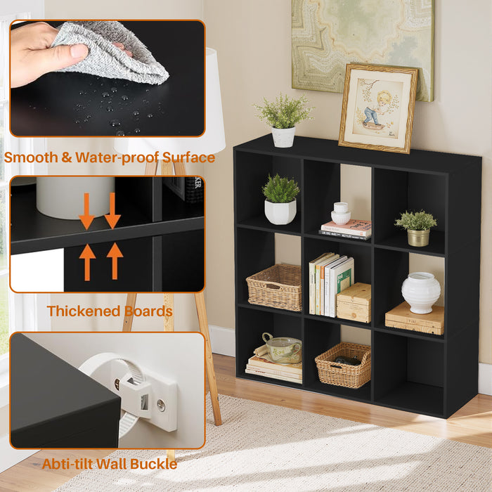 Simenmax 9 Cube Storage Organizer, Bookshelf with 5 Removable Back Panels for Living Room, Bedroom, Home Office, Black