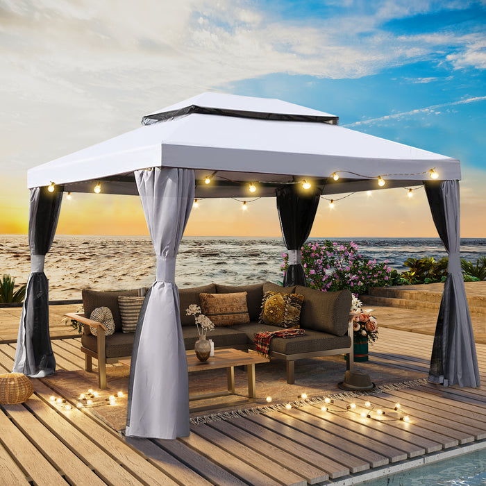 SIMENMAX 10x13 Ft Patio Gazebo,Outdoor Gazebo Canopy with Mosquito Netting and Curtains,Sturdy Soft Top Gazebo