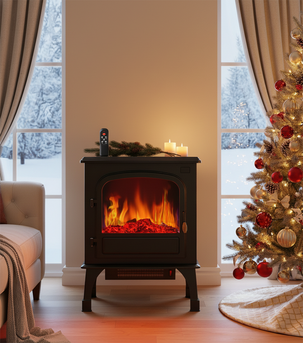 TINKLE WELL Electric Fireplace Freestanding Stove, Adjustable 3D Flame, Safe & Easy Heater, Compact Corner Design, Inky
