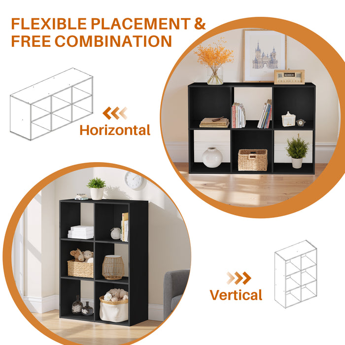 Simenmax 6 Cube Storage Organizer, Bookshelf with 3 Removable Back Panels for Living Room, Bedroom, Home Office, Black