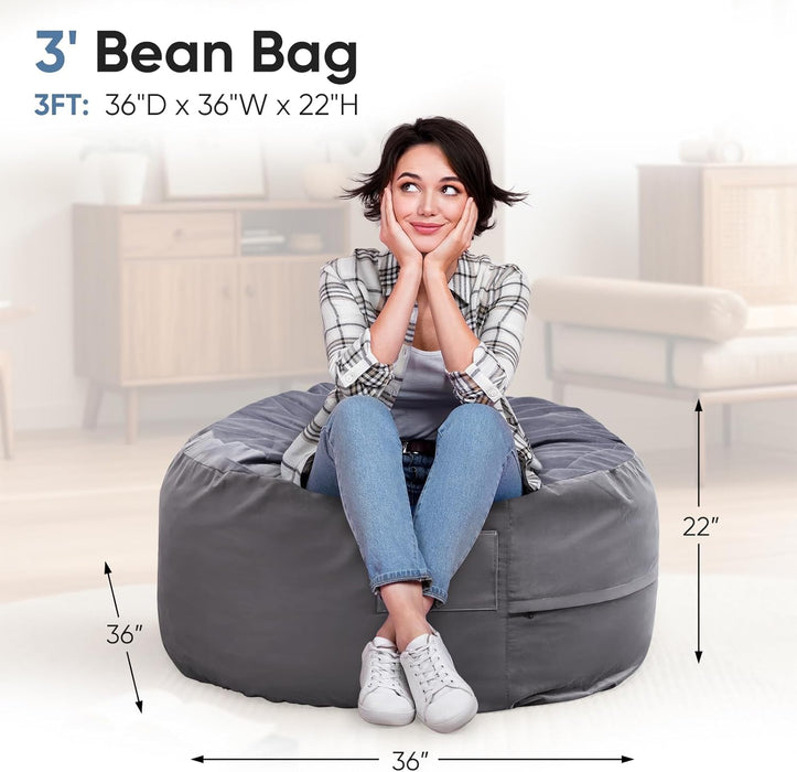 TINKLE WELL Large 3FT Bean Bag Sofa, Comfy Round Lounger for Adults & Kids, Removable Washable Cover, Oversized Cozy Gaming Chair for Dorm, Bedroom, Living Space