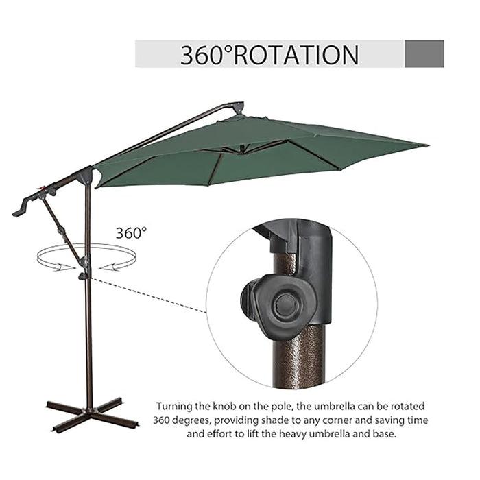 Simenmax 10ft Offset Umbrella Cantilever Patio Hanging Umbrella Outdoor Market Umbrella with Crank Suitable for Garden, Lawn, backyard and Deck,Dark Green