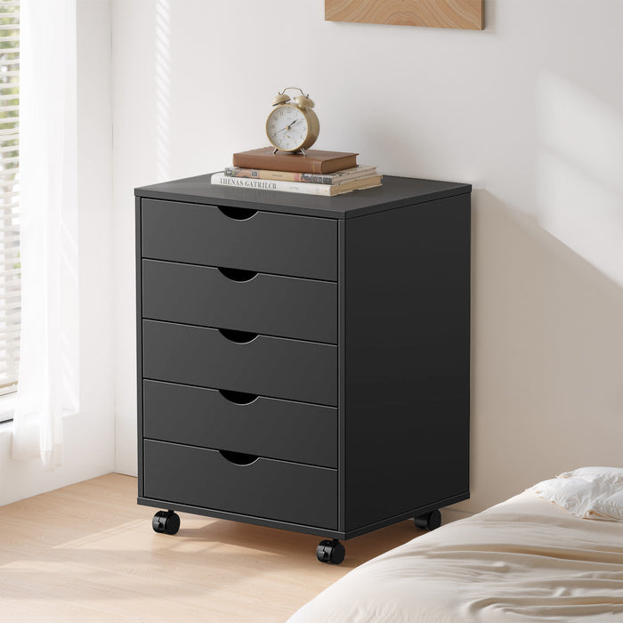 Simenmax 7 Drawer Chest Mobile Storage Cabinets Wooden Dresser with Wheels Room Organization Furniture for Office, Black