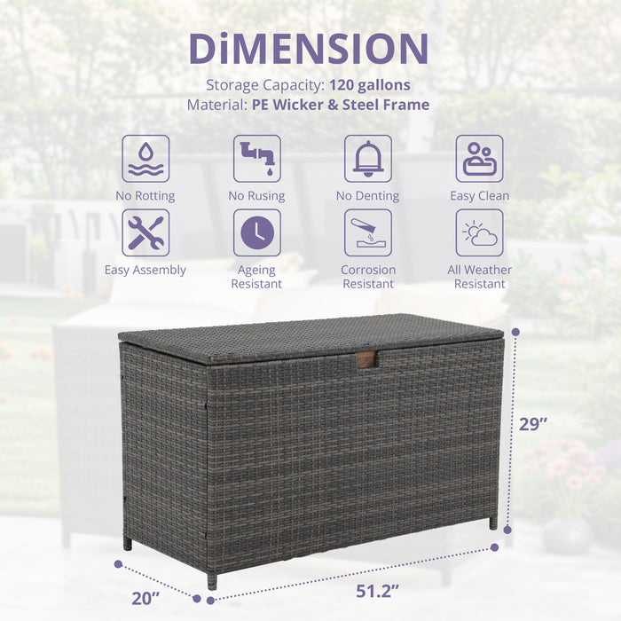 Outdoor Storage Box 125 Gallon Large Deck Boxes Waterproof Wicker Patio Bin for Toy Pool Garden Cushion