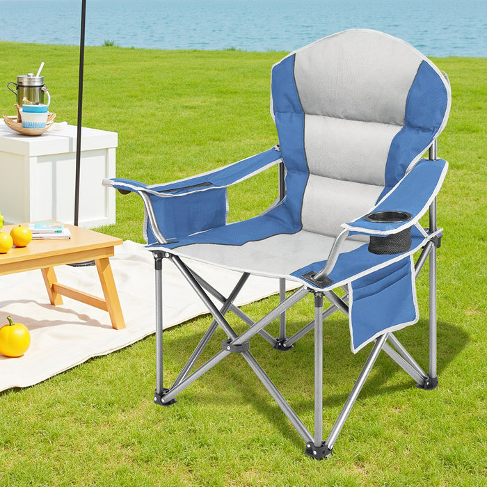 Sybels Heavy-Duty Camping Chair, Padded Armrests & Lumbar Support, Includes Cooler Bag & Cup Holder, Foldable Steel Frame