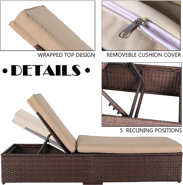 Bigleap Pre-Assembled Outdoor PE Wicker Chaise Lounge, Waterprrof Patio Folding Lounge Chairs, Outside Poolside Lounger, Rattan Recliners with Adjustable Backrest for Garden, Poolside, Balcony - 2 Pack
