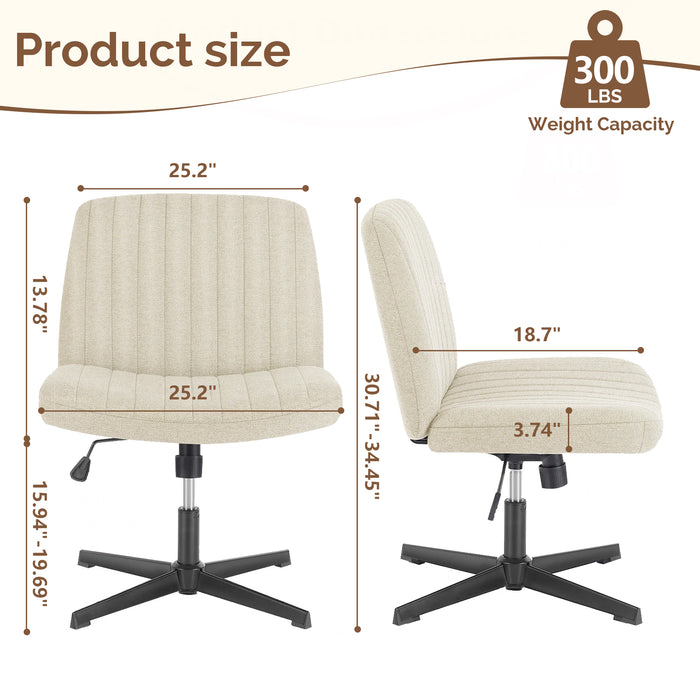 TINKLE WELL Criss-Cross Legged Armless Chair with Wide Seat, Height-adjustable tilt and swivel, and Soft Fabric for Home Office, Bedroom, Study Room, and Student Desk Seating