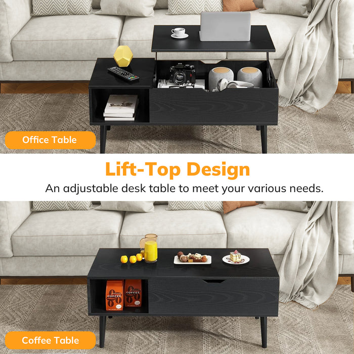 Simenmax Coffee Table, Lift Top Coffee Tables for Living Room with Storage Shelf and Hidden Compartment,Black