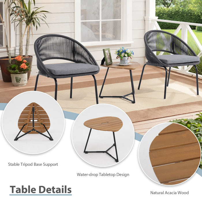 Bigleap 3 Piece Outdoor Bistro Set, Woven Rope Conversation Patio Set, All Weather Patio Furniture Chairs with Cushions and Coffee Table for Porch, Balcony, Garden, Backyard