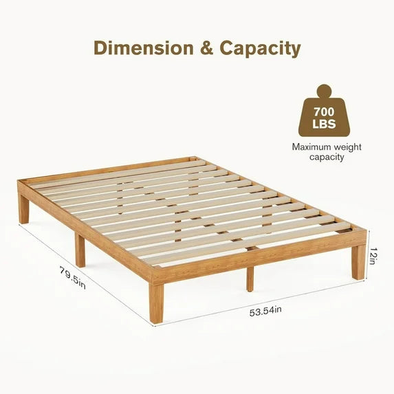 Sybels  Wood Bed Frame, Natural Pine Platform with Slat Support, No Box Spring Required