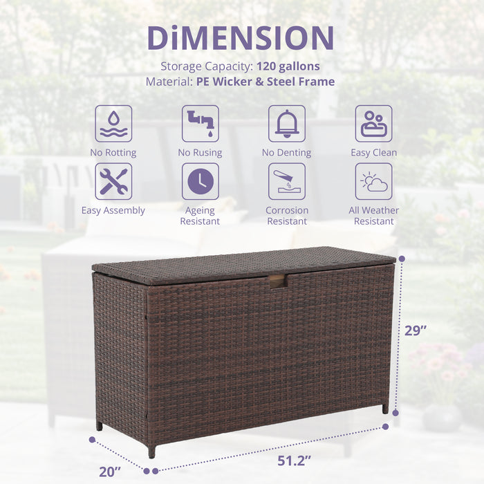 Outdoor Storage Box 125 Gallon Large Deck Boxes Waterproof Wicker Patio Bin for Toy Pool Garden Cushion