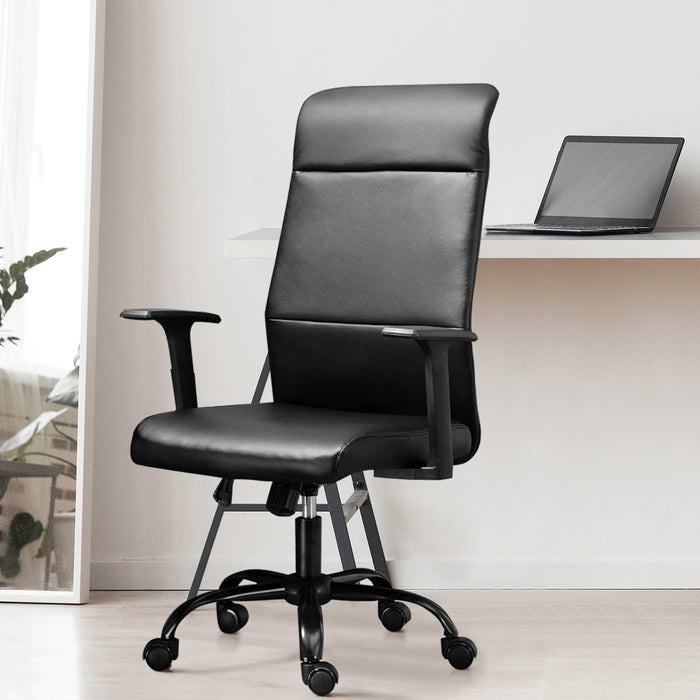 Office Chair High Back, Height Adjustable Rolling Swivel Ergonomic Computer Desk Chair with Arms, Faux Leather, Black