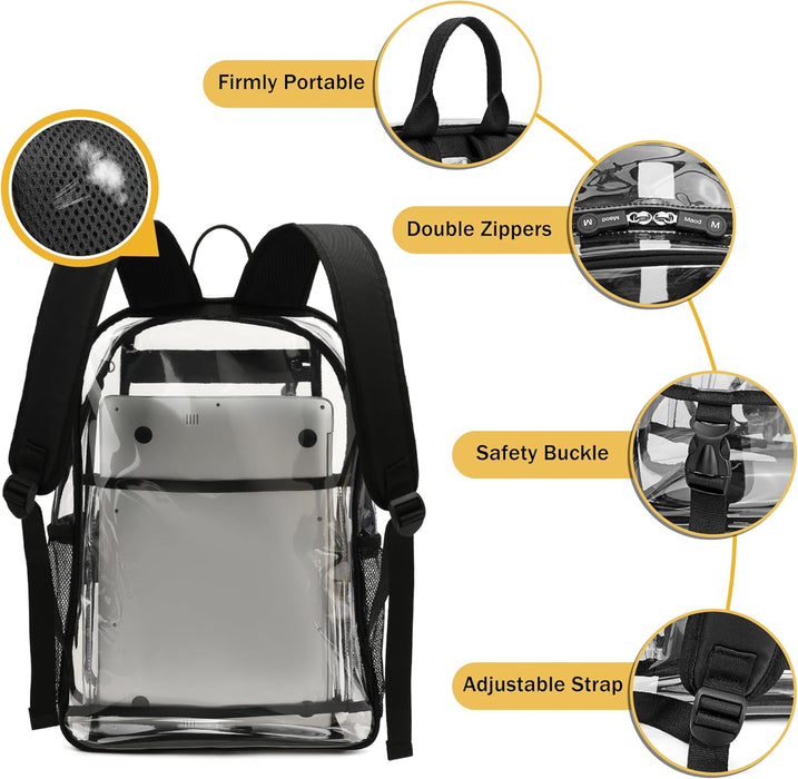 Large Clear Backpack for Boys, Cute Transparent Heavy Duty Stadium Approved PVC Kids School Book Bags With Free Pendant As Gift, Black