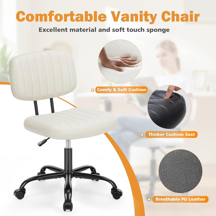 TINKLE WELL Armless Office Desk Chair with Wheels, Adjustable Height 360° Rolling Swivel Lumbar Support Low-Back Computer Chair, PU Leather