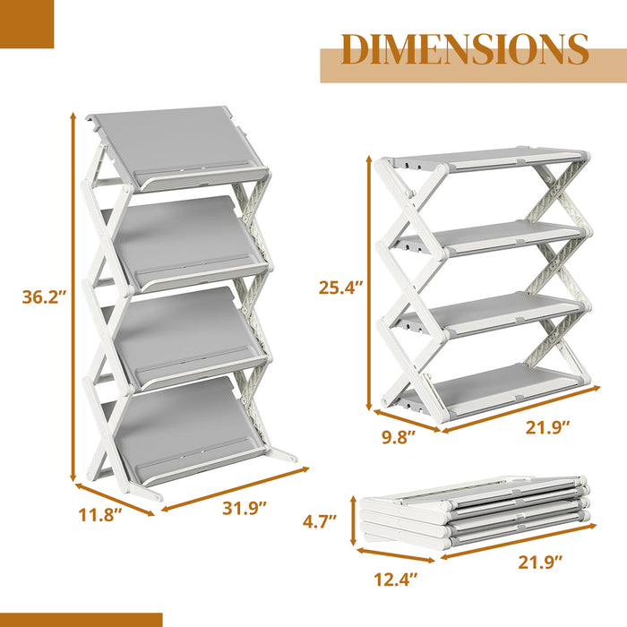 4-Tier Folding Shoe Rack, Adjustable Space-Saving Shoe and Boot Organizer, 2-Mode Floor Mount Shoe Holder, Free-Standing Shoe Shelf for Closet, Hallway, Entryway, Bedroom & Bathroom Holds 8-12 Pairs