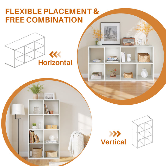 Simenmax 8 Cube Storage Organizer, Bookshelf with 4 Removable Back Panels for Living Room, Bedroom, Home Office, White